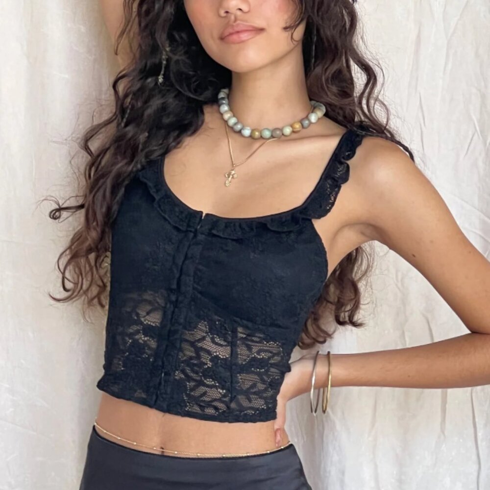 Motel Rocks Laru Black Lace Corset Top Size S NWT